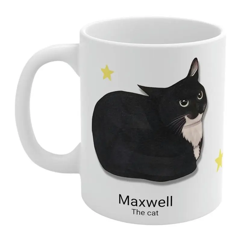 

350ML Cat Coffee Mugs 11.8oz Maxwell The Cat Ceramic Cup Coffee Mug For Cat Lover And Board Base And Easy Grip C-shaped Handle