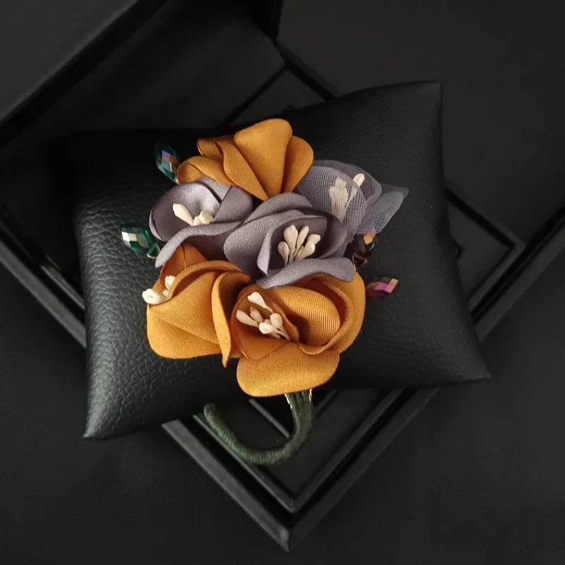 Korean Fashion Fabric Flower Brooch Pins for Women Handmade