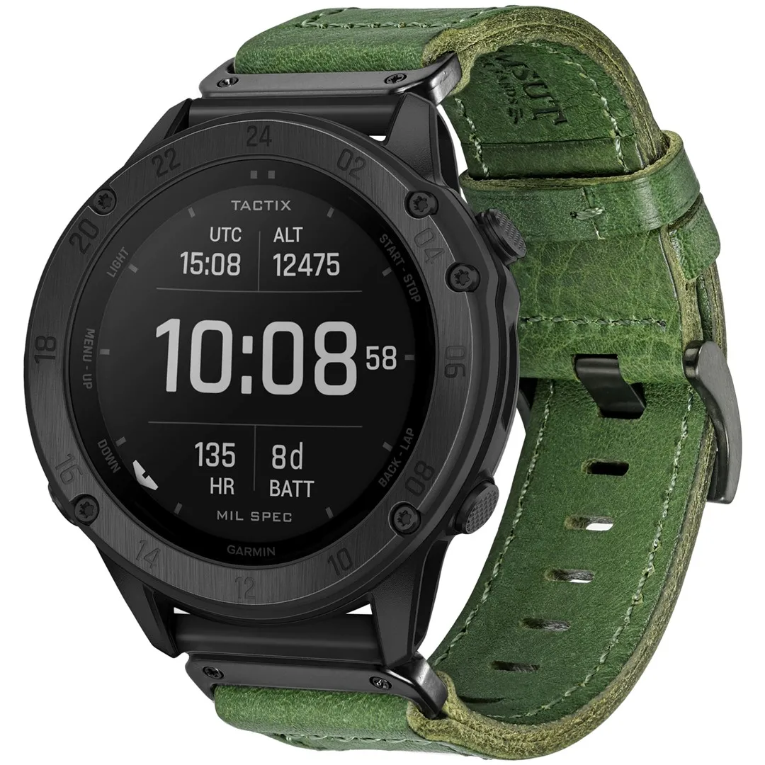 Garmin Fenix 6X Pro Solar Titane et bracelet cuir QuickFit 26 mm offert