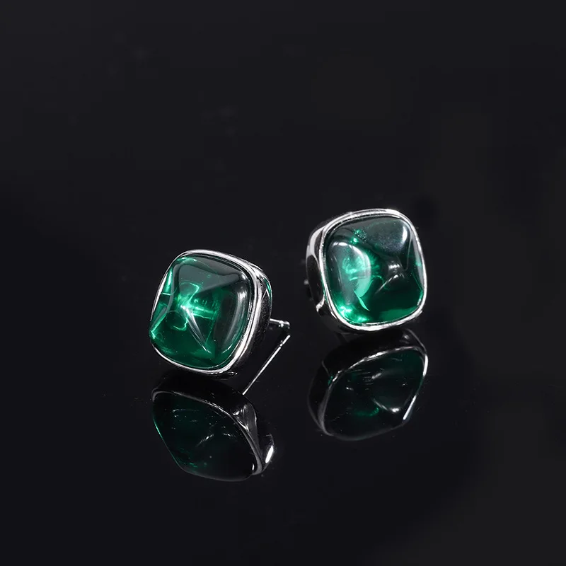 S925 Silver Imitation Colorful Treasure Emerald Red Treasure Blue Treasure Sugar Tower Simple Style Earrings 10 * 10