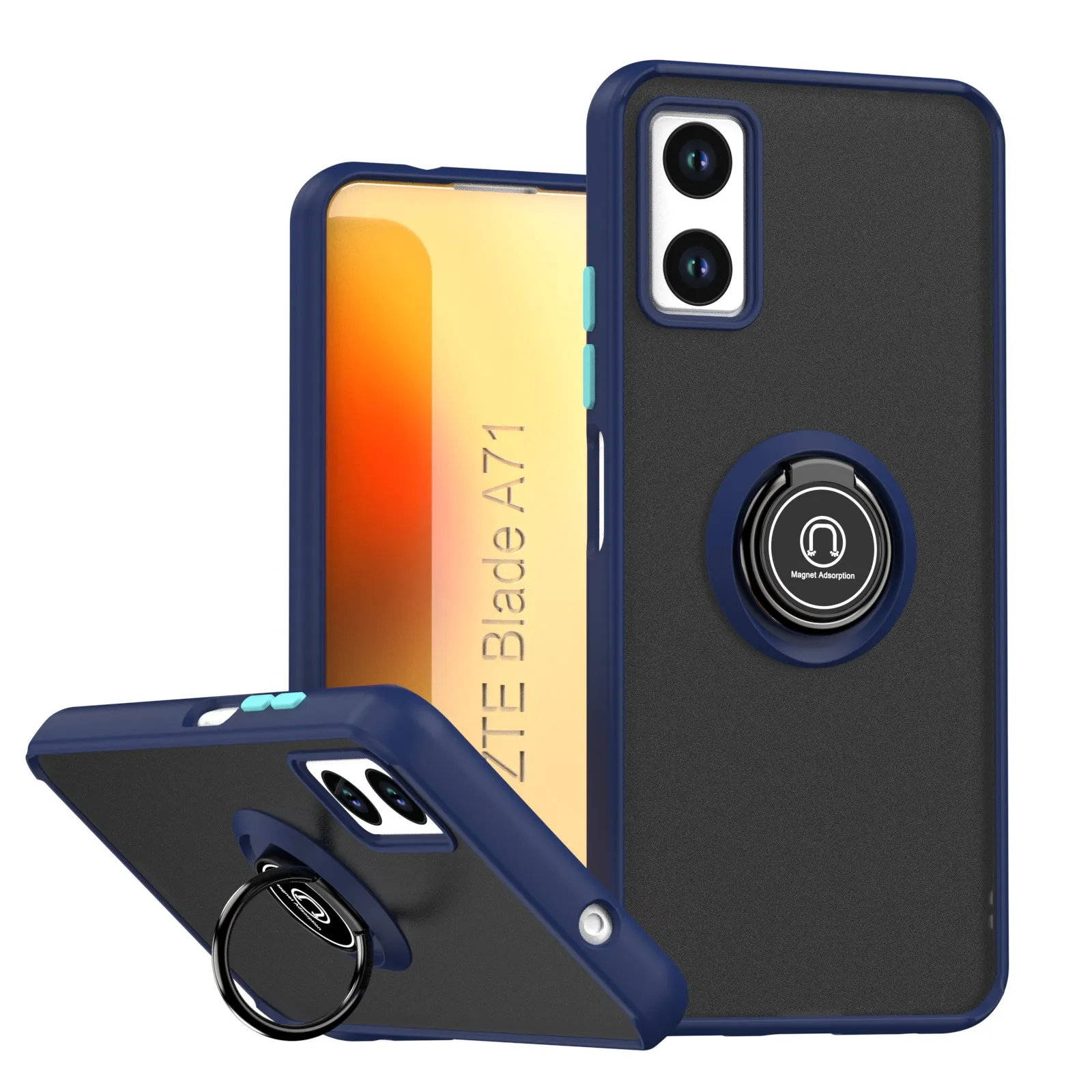 Luxury Contrast Color Frosted Case with Integrated Ring Bracket and Shockproof Bumper