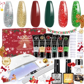 DOULINGDAI Poly Extension Gel with Gel Nail Polish Kit 6 Colors with LED Nail Lamp And Manicure Tools for Starter Nail Art Kit