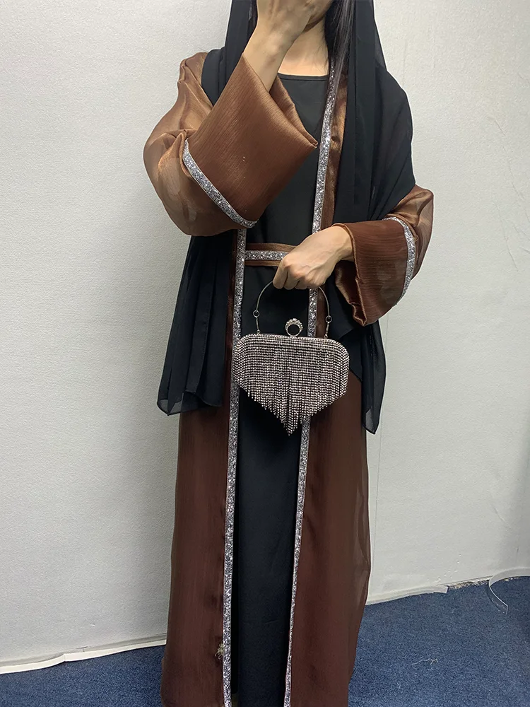 Luxurious Dubai Beaded Abaya Set with Belt Black Hijab 2 Piece Moroccan Kaftan Stylish Arabic Caftan for Wedding Evening