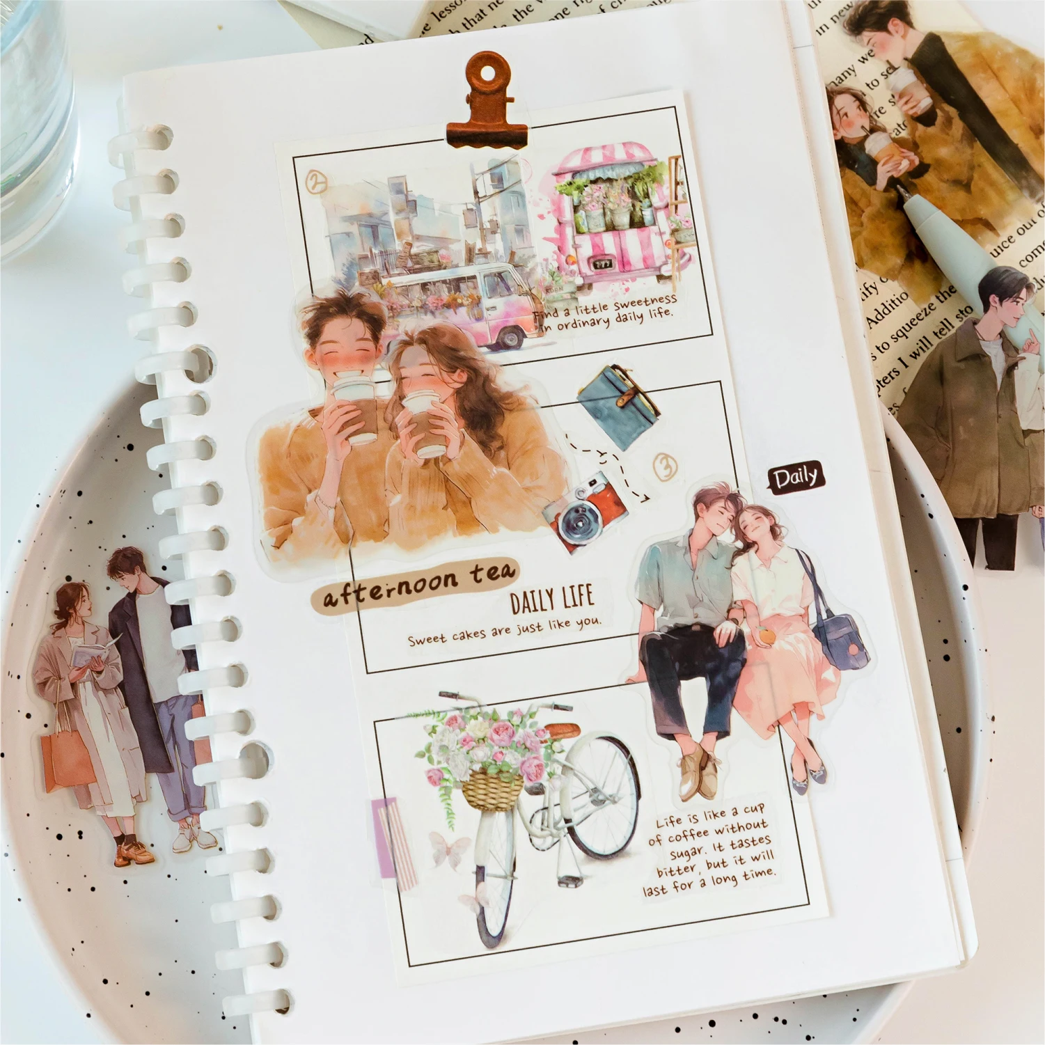 Cute Girl's Happy Life Character Sticker Set - 30 Pieces for Journaling and Scrapbooking Decor
