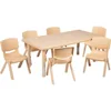 Adjustable Classroom Activity Table with 6 Stackable Chairs, Rectangular Plastic Activity Table for Kids, 24" W x 48" L, Natural 1