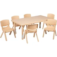 Adjustable Classroom Activity Table with 6 Stackable Chairs, Rectangular Plastic Activity Table for Kids, 24" W x 48" L, Natural 1
