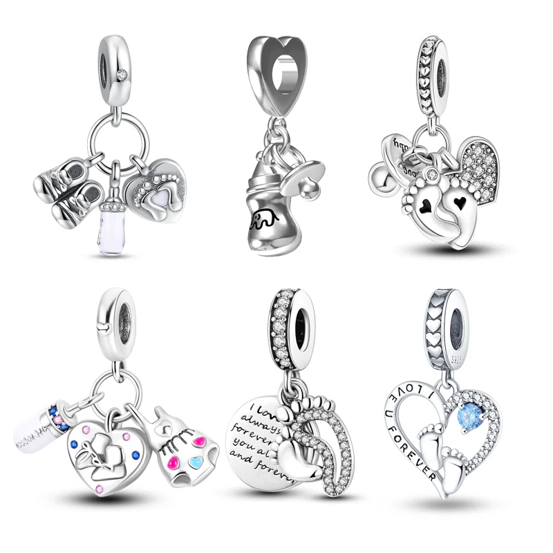 925 Sterling Silver Forever Love Baby Ciuccio Bottle Footprints Ciondola Charm Bead Fit Pandora Original 925 Bracciale Gioielli Fai Da Te