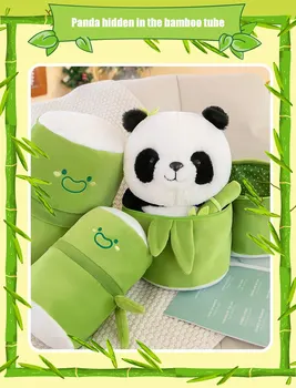 1 Set Cute Bamboo Tube Panda Plush Kawaii Tearful Panda Stuffed Animal Plushie Super Soft Hugging Pillow 2
