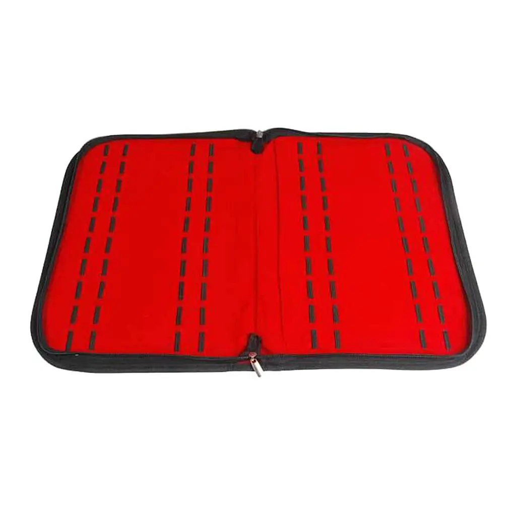BLACK LEATHER 20 SLOT ZIPPER CASE STORAGE BOX ORGANIZER RED INTERIOR leather storage box