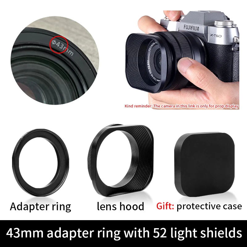 Universal Metal Square Camera Lens Hood for Photography (52/43/46/39mm)