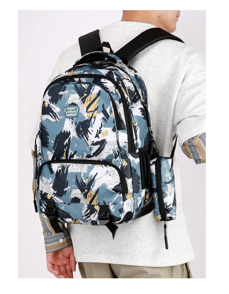 Lässiger Rucksack mit Blumendruck für Männer und Frauen, neuester Camouflage-Reiserucksack aus Oxford-Stoff für Herren für die Mittelschule – Detail 26