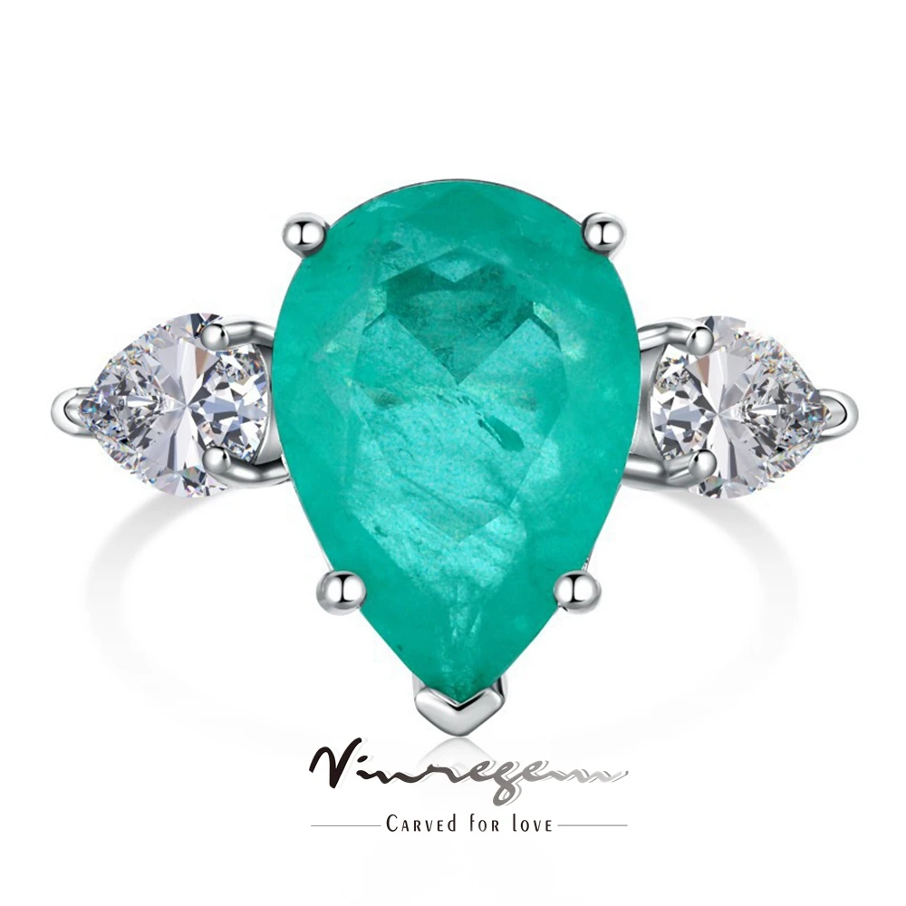 

Vinregem Pear Cut 10*14MM Paraiba Tourmaline Gemstone 925 Sterling Silver Fine Vintage Ring for Women Wedding Engagement Jewelry