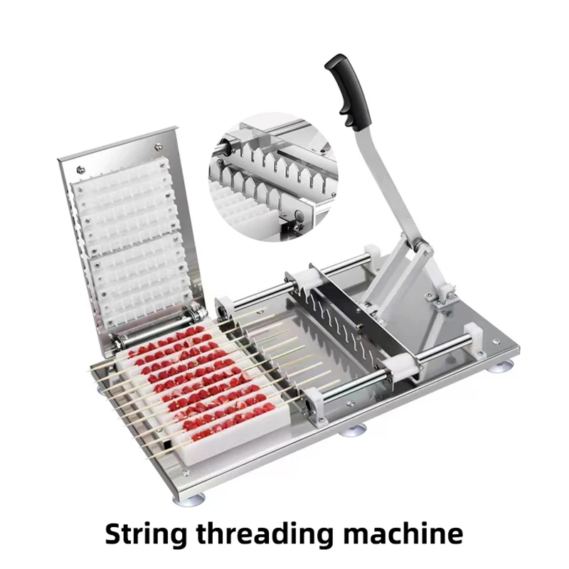 Máquina Manual Espeto de Carne Espeto de Cordeiro de Churrasco Kebab Piercer Máquina de Corda de Carne Aço Inoxidável
