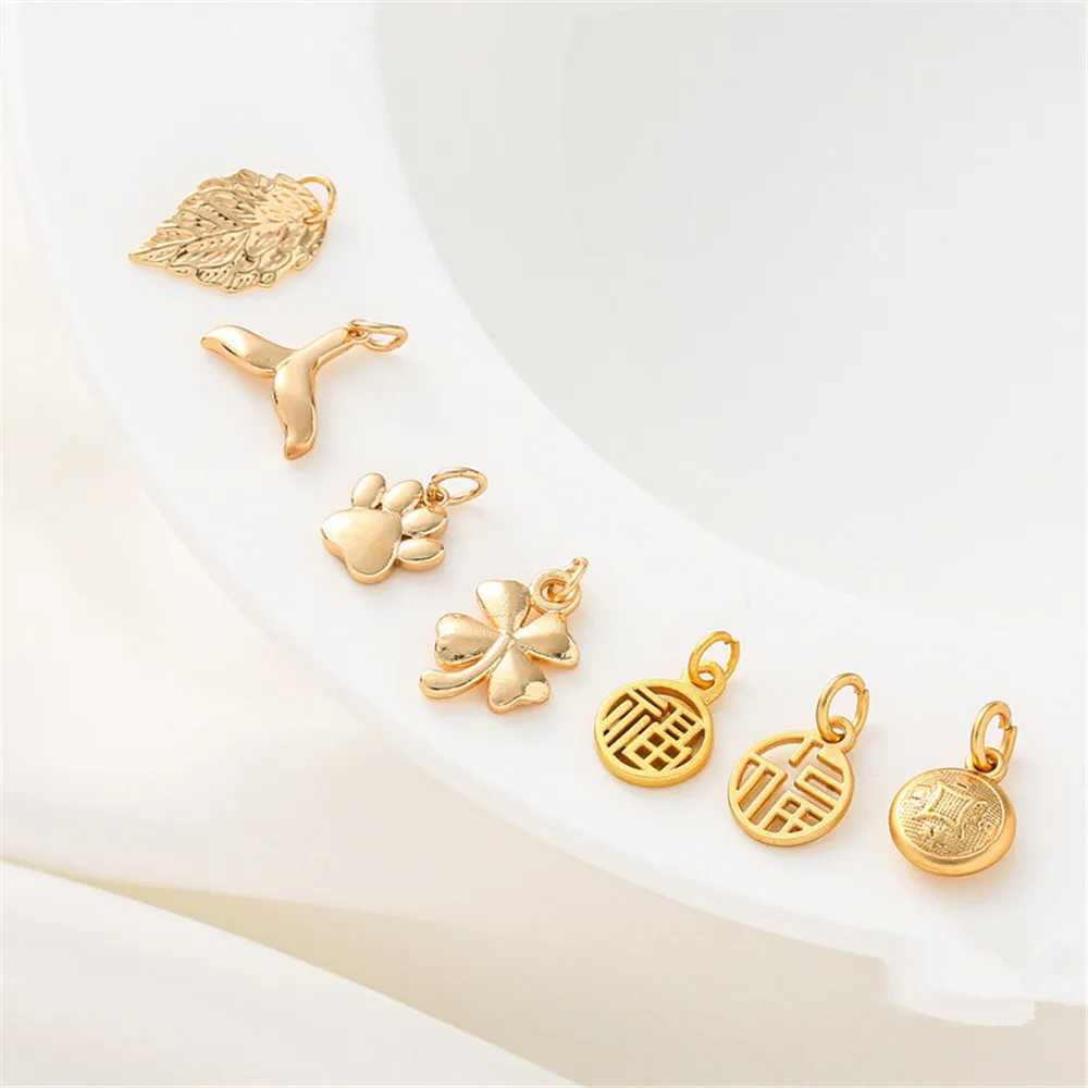 

Plated 14k color-protected gold fishtail cat claw four-leaf clover leaf pendant sand gold copper money fortune charm diy jewelry