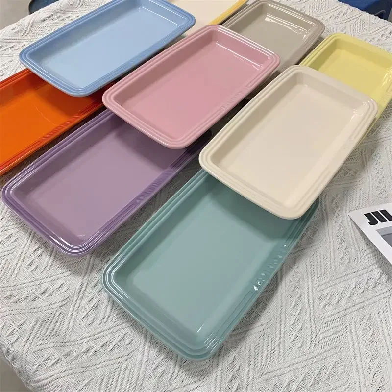 French Stoneware Porcelain 10 Inch Rectangular Tray Fish Plate French Fries Dumplings Vegetable Soup Household Dining Plate