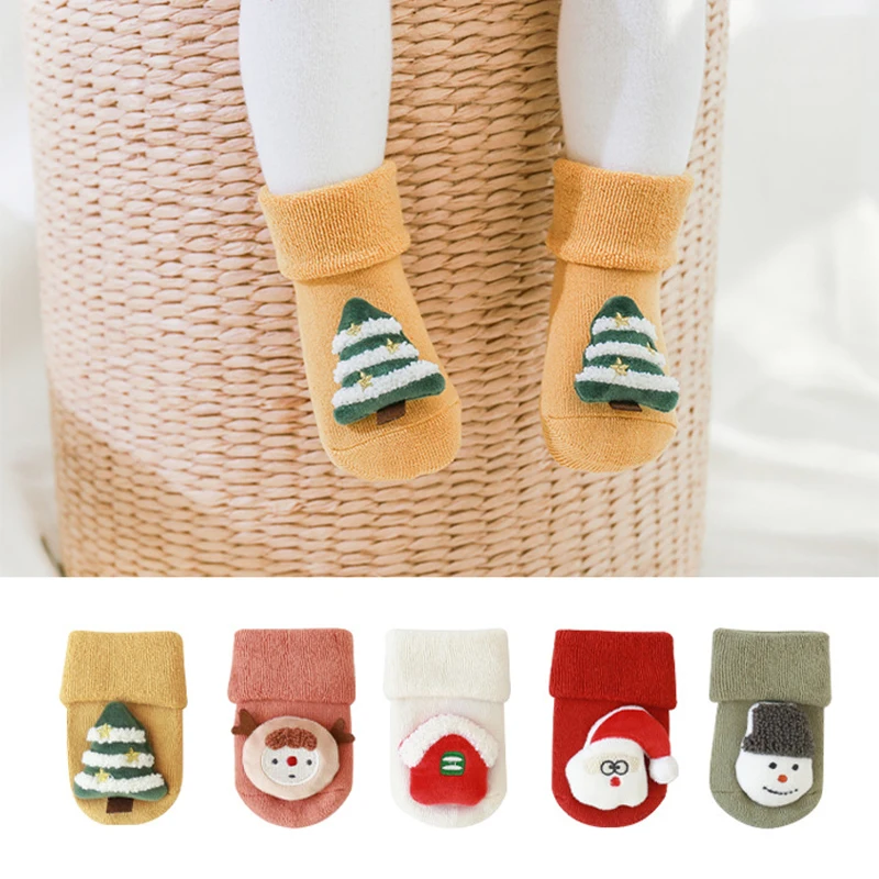 Winter Terry Thicken Anti-slip Baby Long Floor Slipper Sock 2022 Children Merry Christmas Cute Cartoon Doll Stocking for Newborn