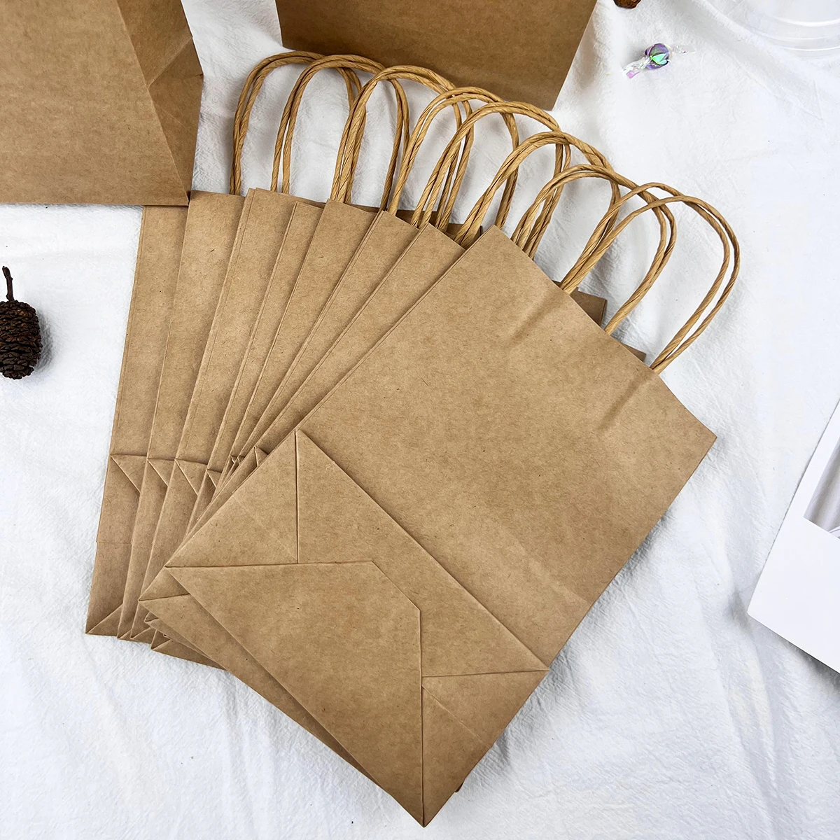 10 Stück – Handtasche aus Kraftpapier zum Mitnehmen, Kraftpapiertüte