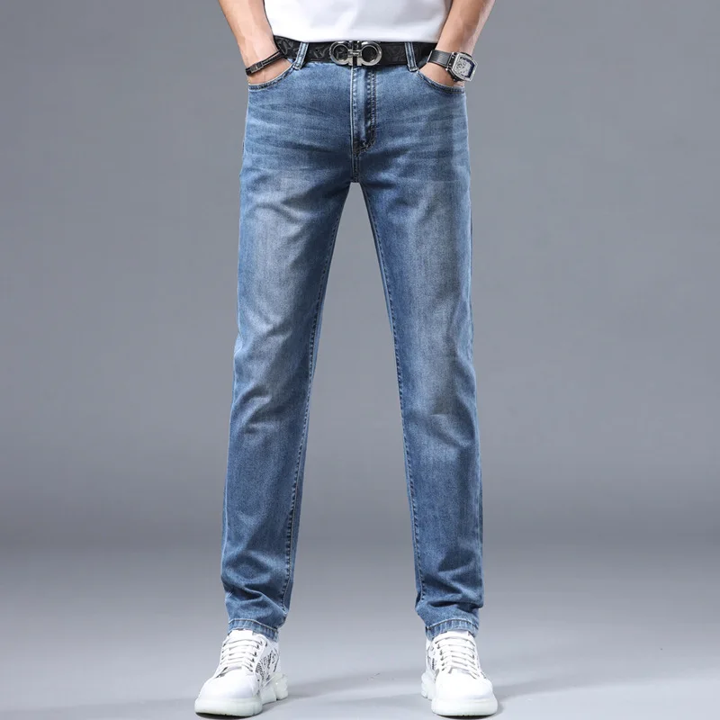 2024 New light luxury high-end jeans men's spring fashion brand embroidered slim light straight-leg casual long pants