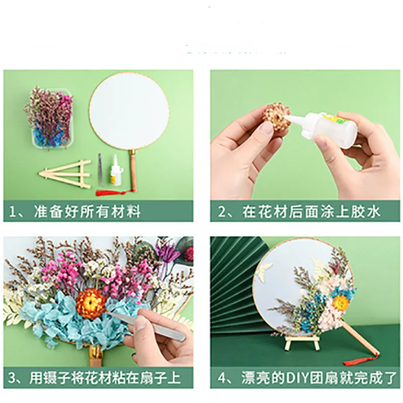 Natural Dried Flowers Fans DIY Kit, Round Painting, Hand Held Fans, Craft Making for Hanfu, Home Decoration, Party, Wedding Gift