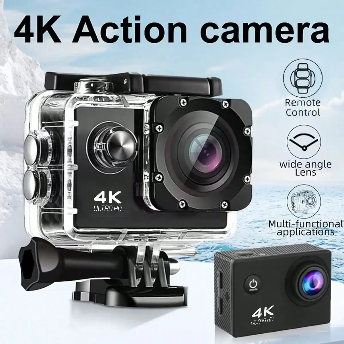 4K 초고화질 스포츠 카메라(타임랩스 촬영 기능 탑재, 2.0인치 디스플레이 화면)