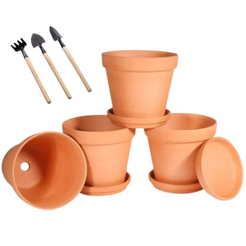 3 Inches Small Terracotta Pots with Saucer, 4 Pack 3" Clay Pots and Saucers with 3pcs Mini Flower Plant Pot Tools for Succulent