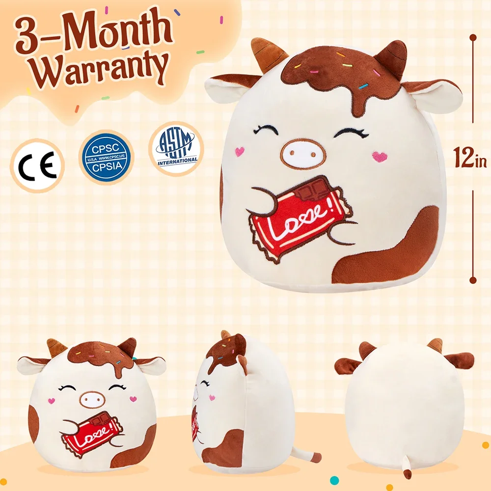 30cm Stuffed Animals Cow Doll Toys Soft Cushion Kawaii White Brown Chocolate Cow Plush Pillow Gift for Girls Children Birthday 3