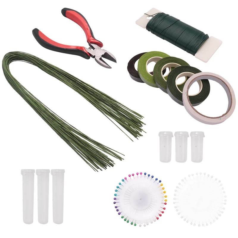 

Набор инструментов для цветочной композиции, зеленая лента для цветочной композиции, Цветочная проволока, кусачки для проволоки, булавки с шариковой головкой для украшения булавок