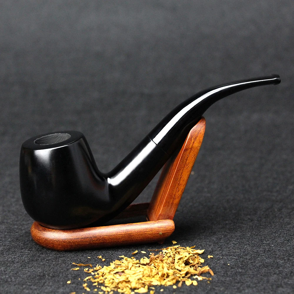 

Top Grade Black Tobacco Pipe Vintage Bent Smoking Pipe 9mm Filter Ebony Wood Pipe Handmade Smoke Pipe Accessory