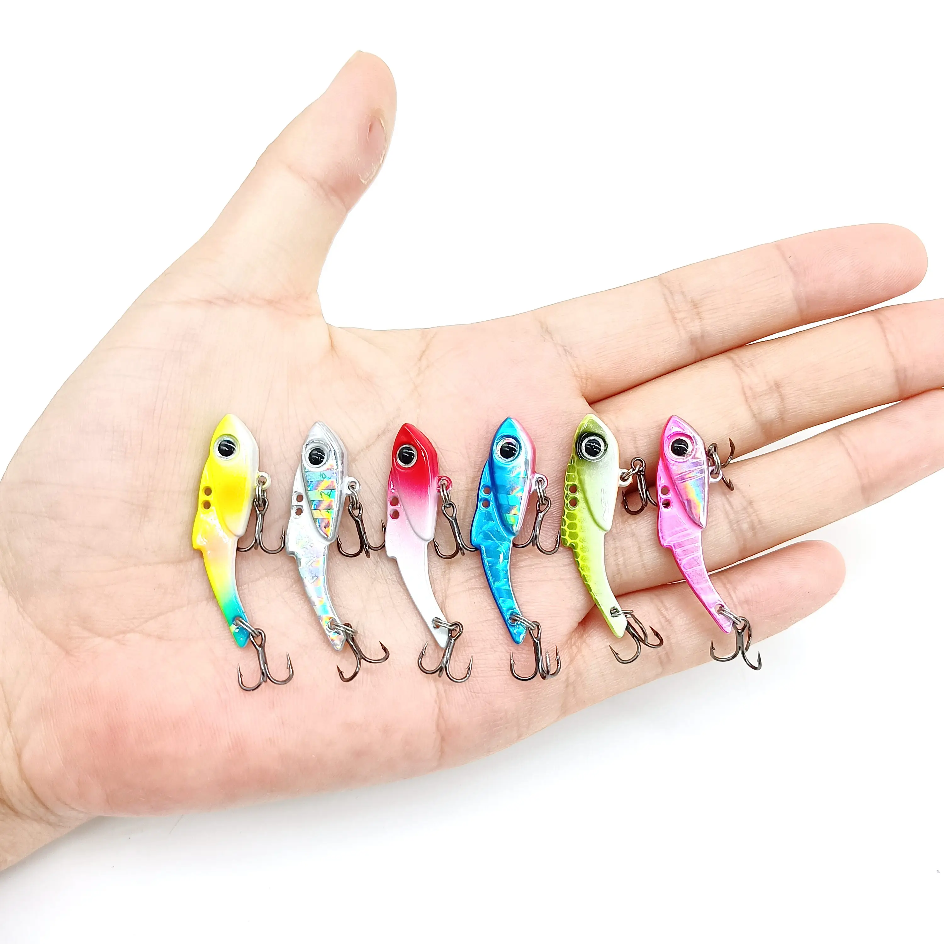

HOOFISH 6PCS/LOT Mini VIB Fishing Lure 3.5g/5g/7g Artificial Hard Bait Jig Trout Sequins Trembling Wobbler Pesca Fishing Tackle