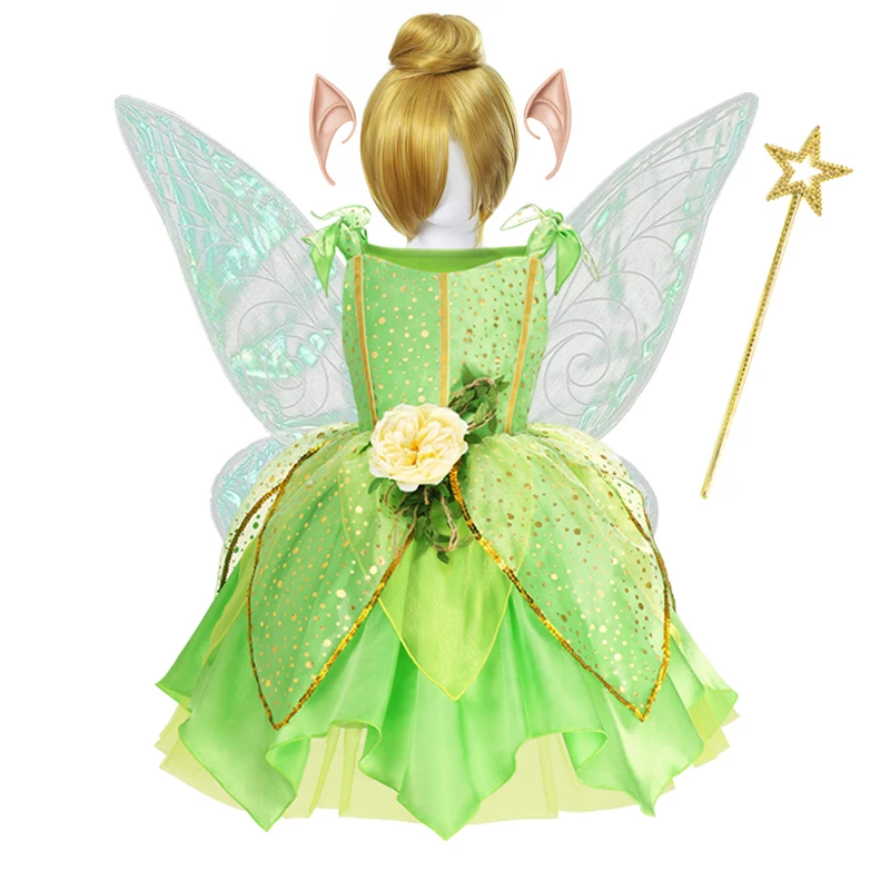 thumbnail image 1 of Disfraz de Disney Tinker Bell para niñas, disfraz de Hada Verde, vestido de princesa de fantasía, fiesta de cumpleaños, Halloween, Carnaval, ropa, 1 of 5