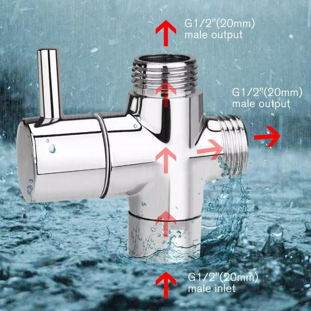 Faucet Accessories 3 Way ABS Diverter Valve T Adapter Converter For Shower Head Three-way Water Distribution