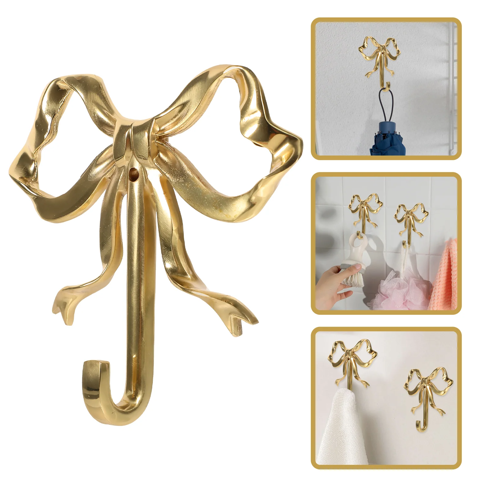 

Brass Bowknot Wall Hanging Clothes Hook Coat Hanger Cabinet Hat Towel Storage Rack Key Hook Bedroom Bathroom Decoration