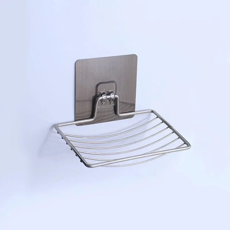 Stainless Steel No Punching Soap Holder Bathroom Wall-Mounted Soap Dish Holder Self Adhesive Kitchen Spong Storage Rack