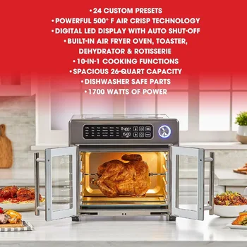 26 QT super large air fryer, convection oven with French door, stainless steel Shipping 3