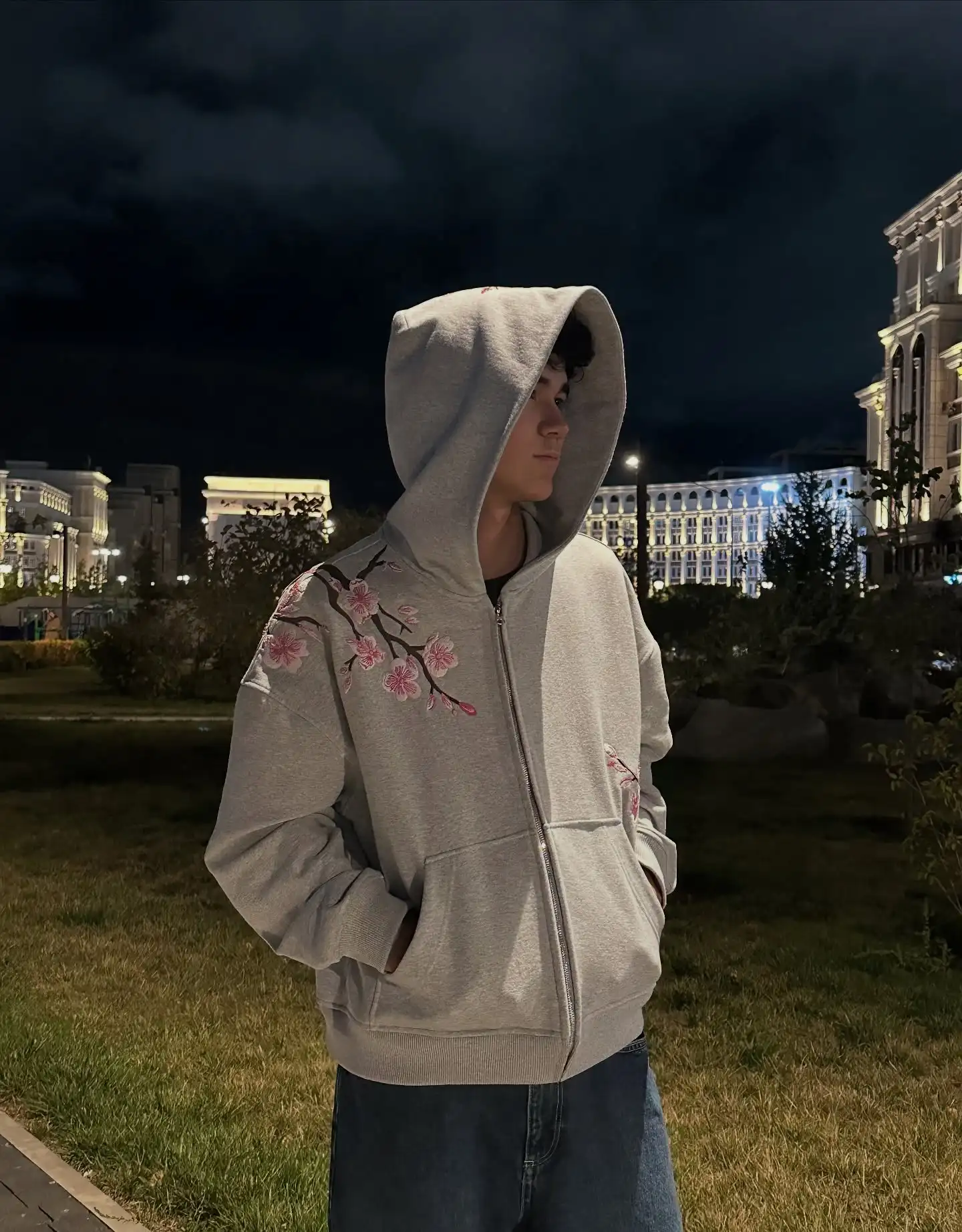 Y2K Vintage Oversized Cherry Blossom Embroidered Hooded Jacket Mens Womens Pink Zipper Coat Harajuku Hip Hop Graphic Streetwear