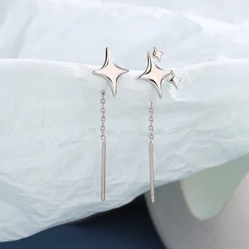 Ventfille 925 Sterling Silver Star Earring for Women Girl Simple Tassels Chain Fashion Office Jewelry Gift Dropshipping