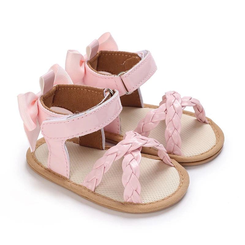 Pink Baby Bow Princess Shoes For 0-1 Year Old Baby Girls With Rubber Soles For Indoor and Outdoor Parties and Wedding Dresses 3