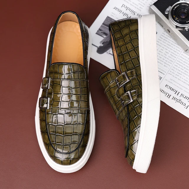 New Black Sneakers Men Vulcanize Shoes Yellow Crocodile Pattern Slip-On Size 38-46 Zapatos De Hombre Men Shoes 2