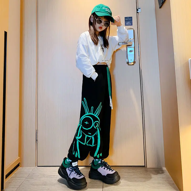 

Girls Trousers Pants Letter Cargo Pant For Girls Pockets Children Pants Casual Cartoon Style Kids Clothes Girls 6 8 10 12 14Year