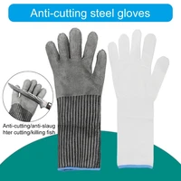 Cut Resistant Glove with Arm Protection Sleeves Level Stainless Steel Mesh Metal Glove Butchers Metal Glove for Meat Fish 1