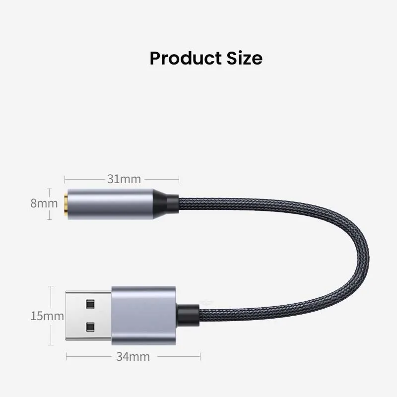 USB to 3.5mm audio jack adapter USB A to 3.5mm TRRS headset external stereo sound card