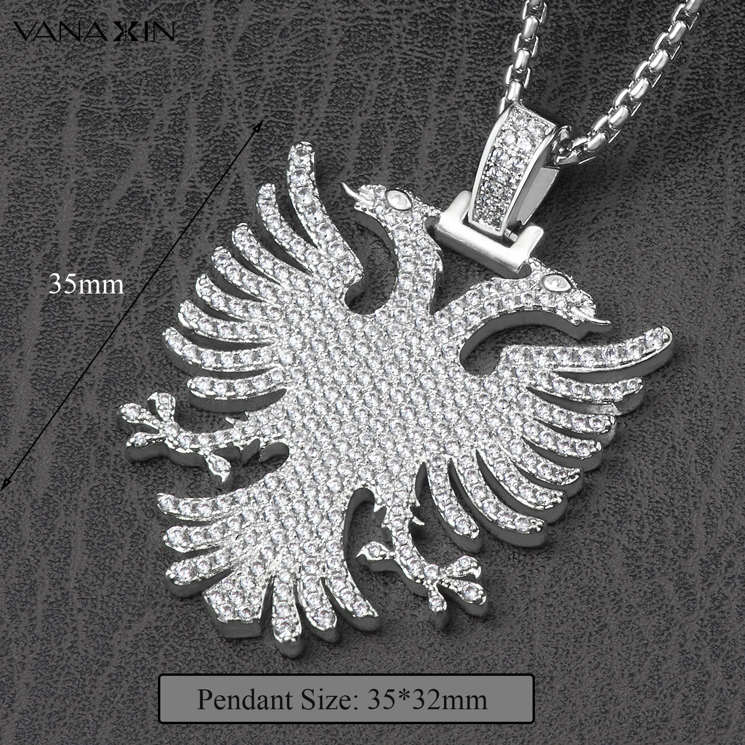 VANAXIN Iced Out Albanian Eagle Pendant  Hip Hop Necklace for Men 14k Gold Color CZ Zircon Folk  National Style Jewelry Gift 2