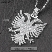 VANAXIN Iced Out Albanian Eagle Pendant  Hip Hop Necklace for Men 14k Gold Color CZ Zircon Folk  National Style Jewelry Gift 2