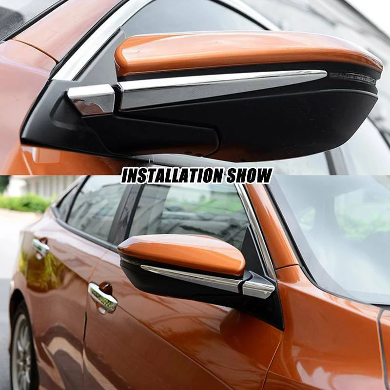 Chrome Side Door Rear View Mirror Pillar Trim Cover Anti-Rub Strips Stickers 4Pcs rearview mirror cover For Honda Civic