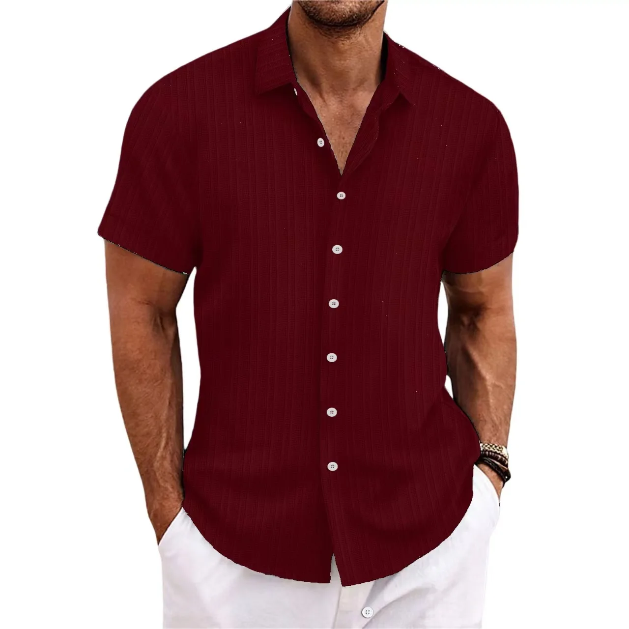 Men Summer Striped Short Sleeve Blouse Shirt