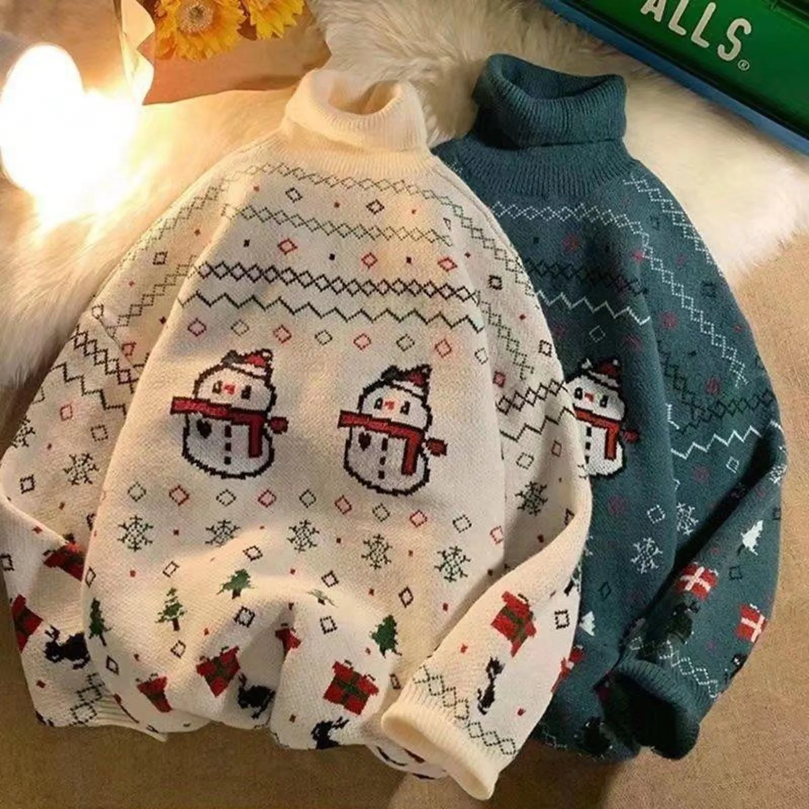 

Mens And Womens Christmas Fashion Casual Personality Retro Christmas Printed Couple Sweater Pullover Sweater Blouse