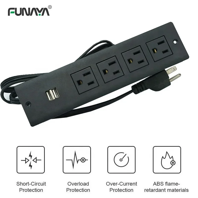 표면 장착형 매립형 가구 소파 충전기 멀티탭, 미국 히든 테이블 소켓, 2 USB 4 콘센트, UL 데스크 소켓, 15A