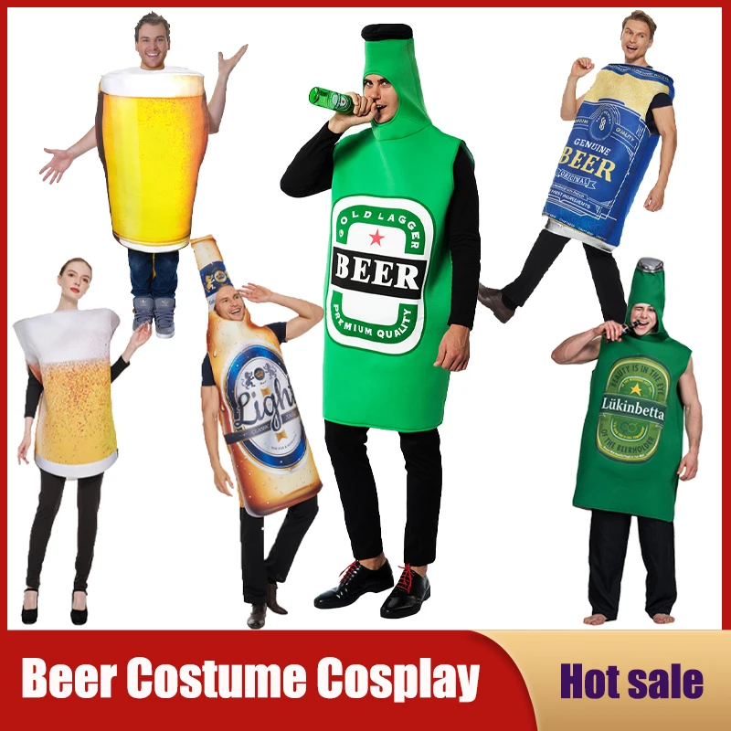 

Funny Adult Beer Costume Unisex Sponge Whisky Rum Bottle Game Dress Birthday Party Halloween Jumpsuit Festival Purim Cosplay