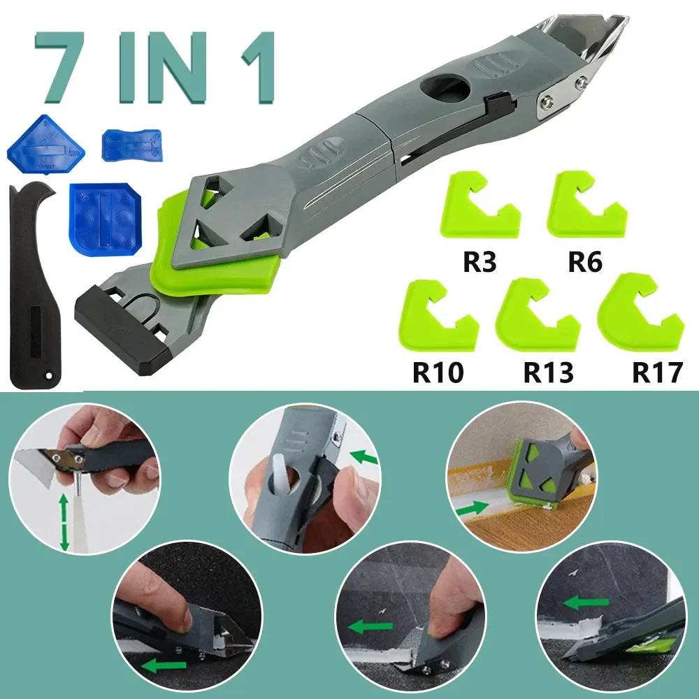 Silicone sealant tool 7 In 1 floor caulk finisher grout kit glass glue angle scraper set