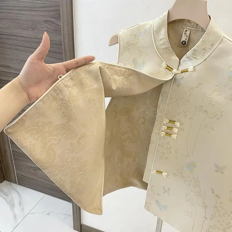 New Chinese Style Vest Top Women Casual Sleeveless Hanfu Clothes Vintage Embroider Waistcoats Outerwear Summer New Qipao Tops